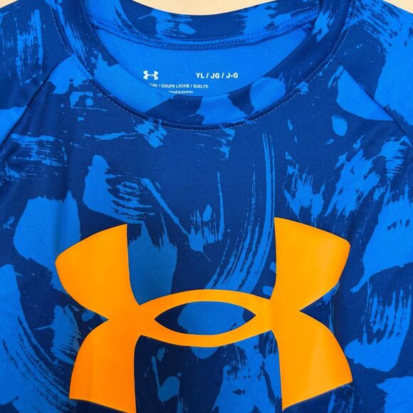 Under Armour Shirt boys youth large blue orange short sleeve - Picture 2 of 4